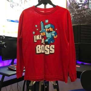 Red Minecraft shirt with Diamond armored Steve